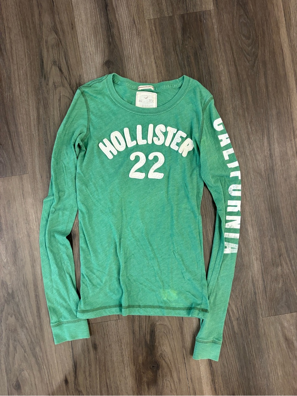 Hollister Green Long Sleeve Top with White 'Hollister 22' Print